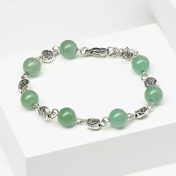 Браслет авантюрин зеленый (биж. сплав, сталь хир.) 8 мм 18 см (+3 см)