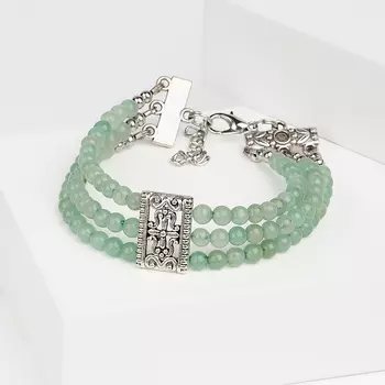 Браслет авантюрин зеленый (биж. сплав, сталь хир.) 4 мм 16 см (+3 см)