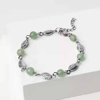 Браслет авантюрин зеленый (биж. сплав, сталь хир.) 6 мм 17 см (+3 см)