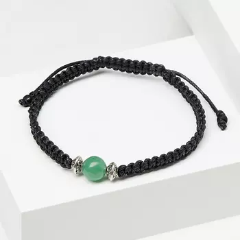 Браслет авантюрин зеленый (биж. сплав, текстиль) шамбала 8 мм 16 см (регулируемый)