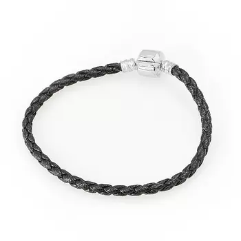 Браслет черный для больших шармов косы 18 cм (иск. кожа)