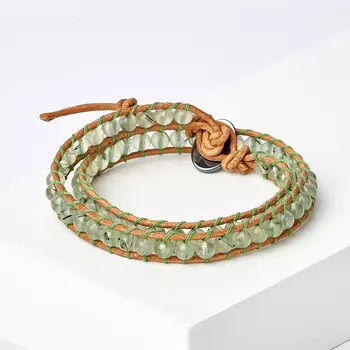 Браслет чокер пренит (биж. сплав, кожа натуральная) Чан Лу 4,5 мм 16 см