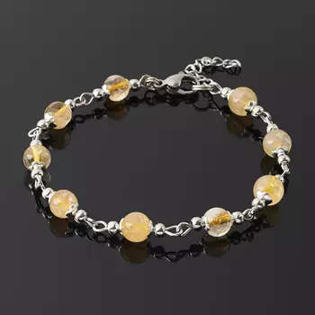 Браслет цитрин (биж. сплав, сталь хир.) 6 мм 16 см (+3 см)