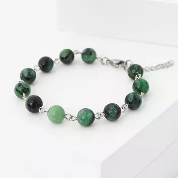 Браслет цоизит (биж. сплав, сталь хир.) 8 мм 16 см (+3 см)