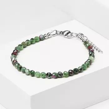 Браслет цоизит (биж. сплав, сталь хир.) огранка 4 мм 16 см (+3 см)