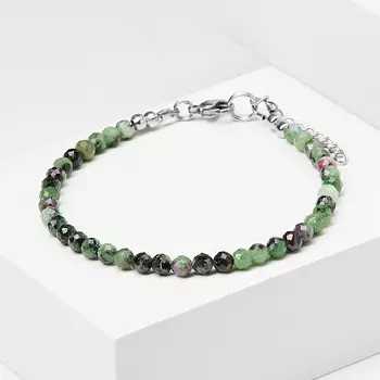 Браслет цоизит (биж. сплав, сталь хир.) огранка 4 мм 17 см (+3 см)