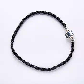 Браслет для больших шармов черный 20 cм (иск. кожа)