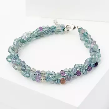 Браслет флюорит (биж. сплав) огранка 4 мм 18 см (+4 см)