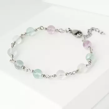 Браслет флюорит (биж. сплав, сталь хир.) 6 мм 17 см (+3 см)