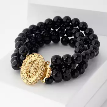 Браслет гагат (биж. сплав позолота) 8 мм 18 см