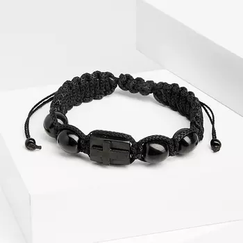 Браслет гагат шамбала 13 см (регулируемый) (текстиль)