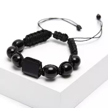 Браслет гагат шамбала 15 см (регулируемый) (текстиль)