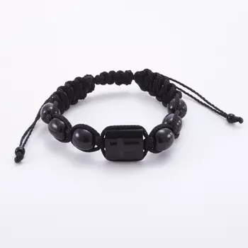 Браслет гагат шамбала 15 см (регулируемый) (текстиль)