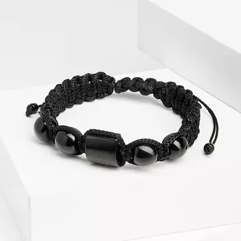 Браслет гагат шамбала 15 см (регулируемый) (текстиль)