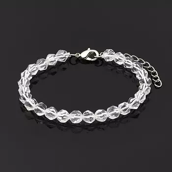 Браслет горный хрусталь (биж. сплав) огранка 6 мм 16 см (+3 см)