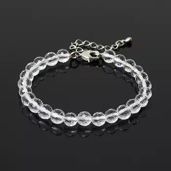 Браслет горный хрусталь (биж. сплав) огранка 6 мм 16 см (+4 см)