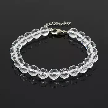 Браслет горный хрусталь (биж. сплав) огранка 8 мм 17 см (+3 см)