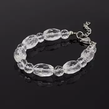 Браслет горный хрусталь (биж. сплав, сталь хир.) огранка 8 мм 16 см (+3 см)