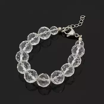 Браслет горный хрусталь (биж. сплав, сталь хир.) огранка 11 мм 17 см (+3 см)