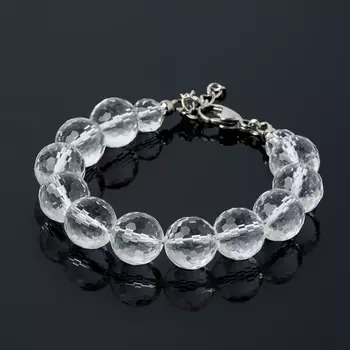 Браслет горный хрусталь огранка 12 мм 17 см (+3 см) (сталь хир., биж. сплав)