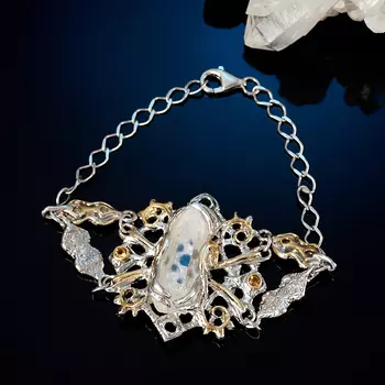 Браслет горный хрусталь (серебро 925 пр. позолота, родир. бел.) 19 см