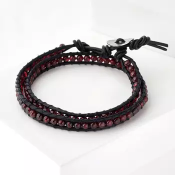 Браслет гранат альмандин (биж. сплав, кожа натуральная) Чан Лу чокер 3 мм 16-17 см