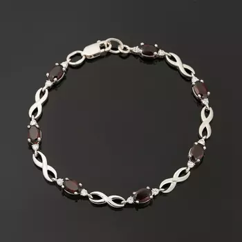 Браслет гранат альмандин (серебро 925 пр. родир. бел.) огранка 16 см