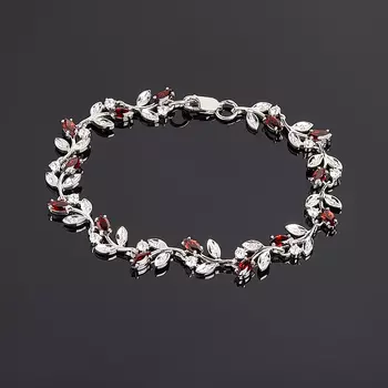 Браслет гранат альмандин (серебро 925 пр. родир. бел.) огранка 18 см