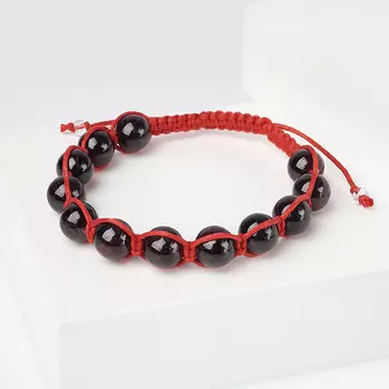 Браслет гранат альмандин шамбала 9 мм 16 см (регулируемый) (текстиль)