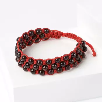 Браслет гранат альмандин (текстиль) шамбала 5 мм 16 см (регулируемый)