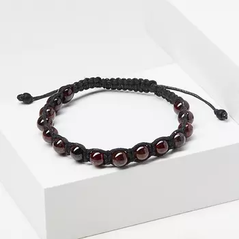 Браслет гранат альмандин (текстиль) шамбала 6 мм 17 см (регулируемый)