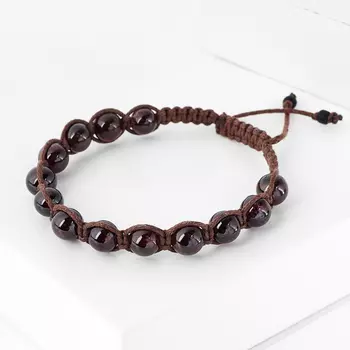 Браслет гранат альмандин (текстиль) шамбала 7 мм 16 см (регулируемый)