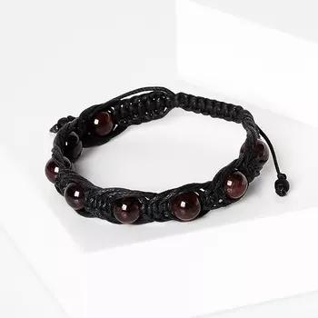 Браслет гранат альмандин (текстиль) шамбала 8 мм 16 см (регулируемый)