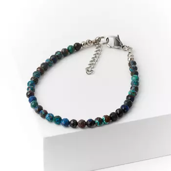 Браслет хризоколла (биж. сплав, сталь хир.) огранка 3 мм 16 см (+3 см)