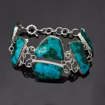 Браслет хризоколла (дублет) 14-18 см (нейзильбер)