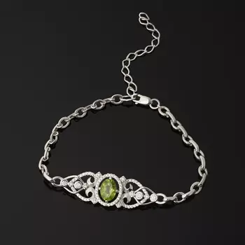 Браслет хризолит (серебро 925 пр. родир. бел.) огранка 16 см (+5 см)