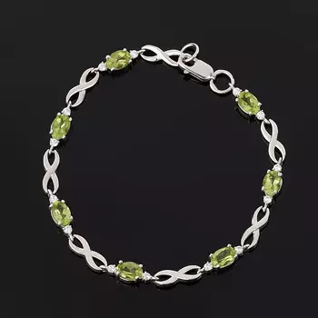 Браслет хризолит (серебро 925 пр. родир. бел.) огранка 16 см