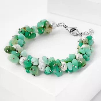 Браслет хризопраз (биж. сплав, сталь хир.) 16 см (+3 см)