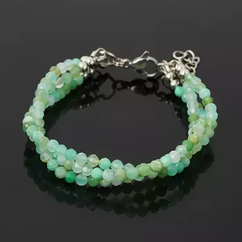 Браслет хризопраз (биж. сплав, сталь хир.) огранка 3 мм 16 см (+3 см)