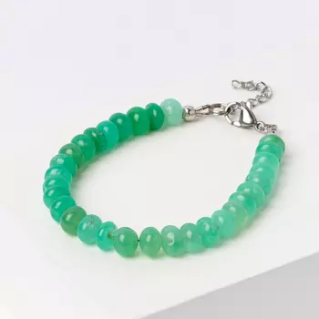 Браслет хризопраз (сталь хир.) 6 мм 17 см (+3 см)