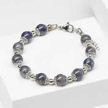 Браслет иолит (кордиерит) (биж. сплав, сталь хир.) 8 мм 16 см (+3 см)