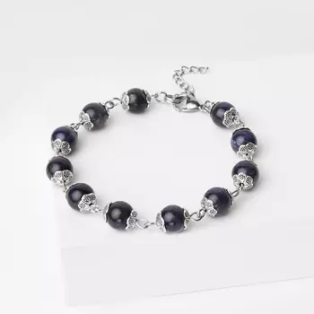 Браслет иолит (кордиерит) (биж. сплав, сталь хир.) 8 мм 17 см (+3 см)