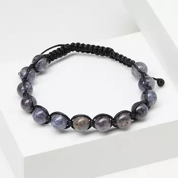 Браслет иолит (кордиерит) (текстиль) шамбала 8 мм 16 см (регулируемый)