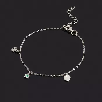 Браслет изумруд (серебро 925 пр. родир. бел.) огранка 2 мм 17 см (+4 см)