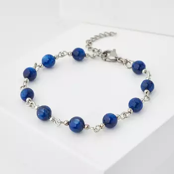 Браслет кианит синий (биж. сплав, сталь хир.) 6 мм 16 см (+3 см)