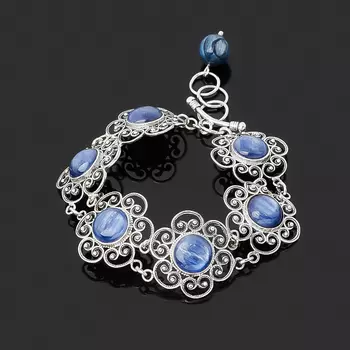 Браслет кианит синий (серебро 925 пр. оксидир.) 10 мм 18 см (+3 см)