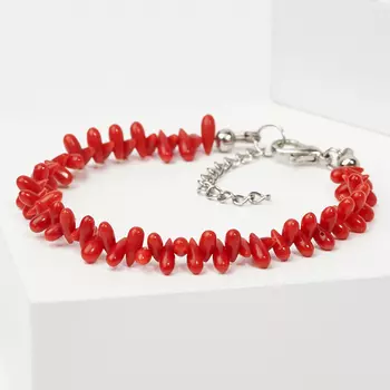 Браслет коралл красный 16 см (+3 см) (биж. сплав)