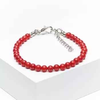 Браслет коралл красный 4 мм 17 см (+3 см) (биж. сплав)