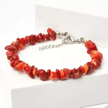 Браслет коралл красный (биж. сплав) 17 см (+3 см)