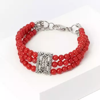 Браслет коралл красный (биж. сплав) 4 мм 17 см (+3 см)